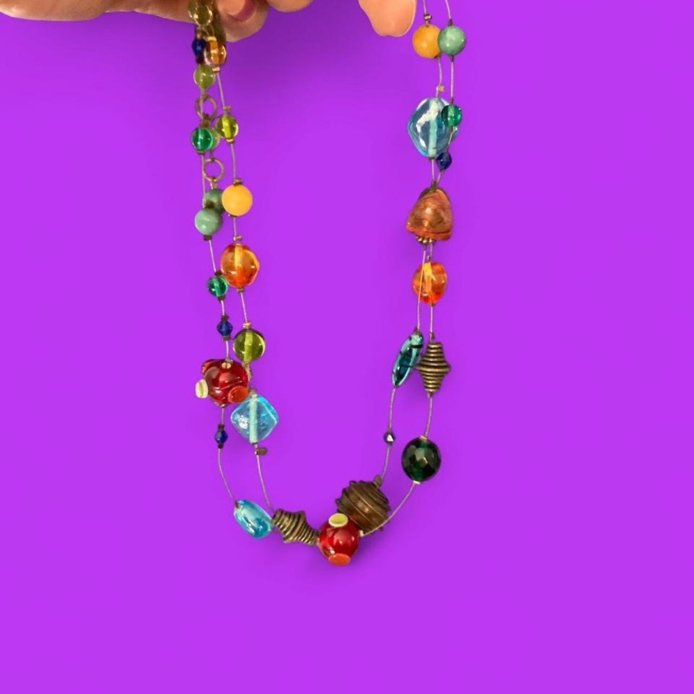 Multicoloured beaded necklace with a touch of boho charm #festivalvibes